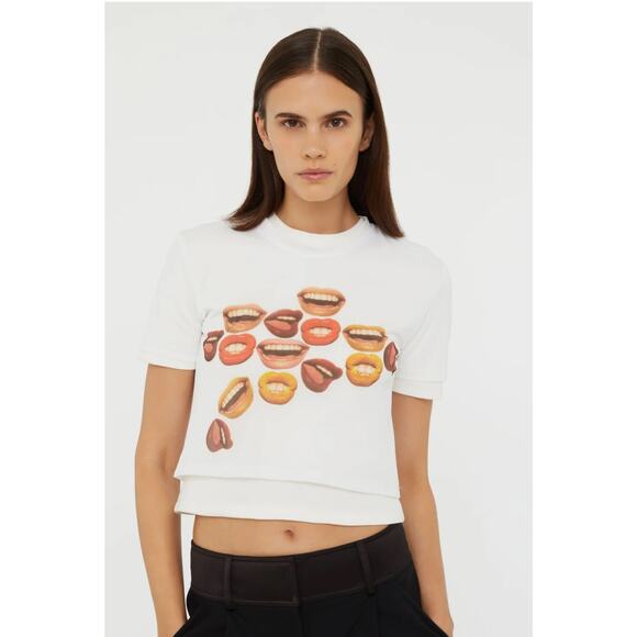 Christopher Esber Tops - Christopher Esber Chatter Sheer Overlay Tee Shirt in Chatter Print AU 10 US 6